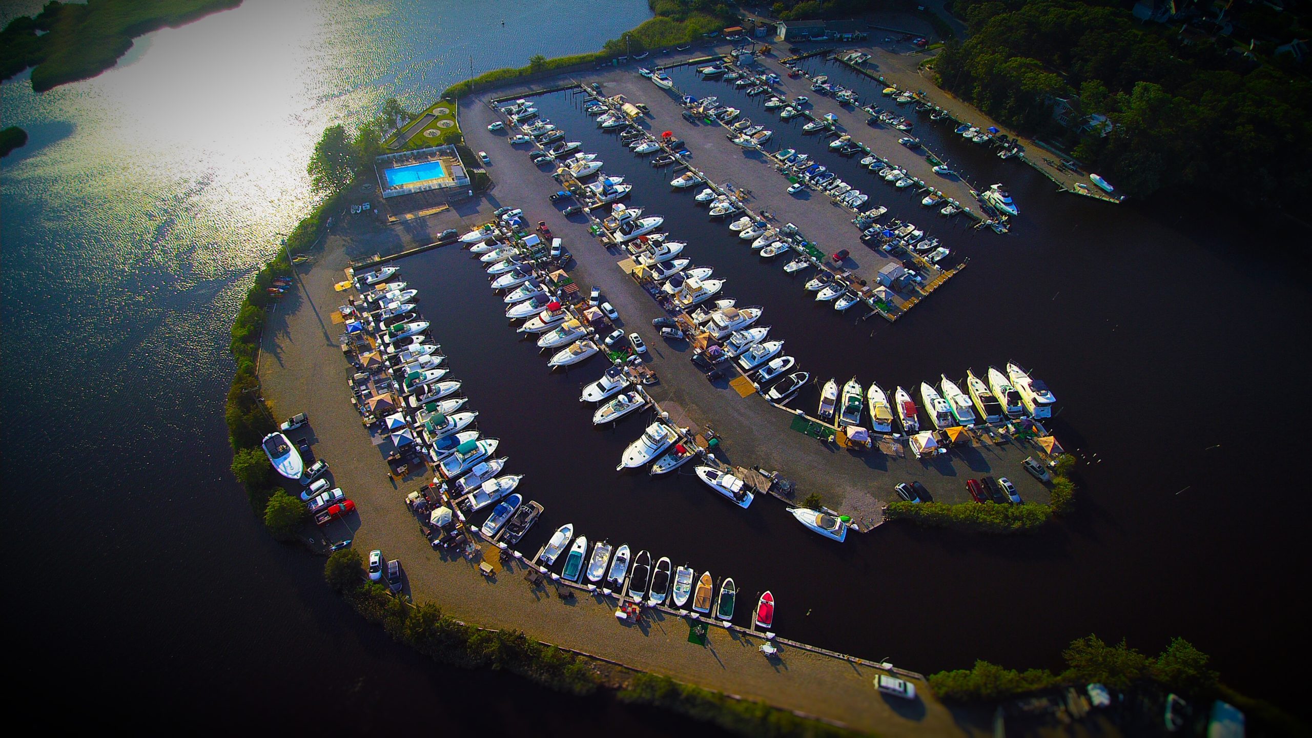Green Cove Marina on the Jersey Shore in Brick, New Jersey as seen from above.