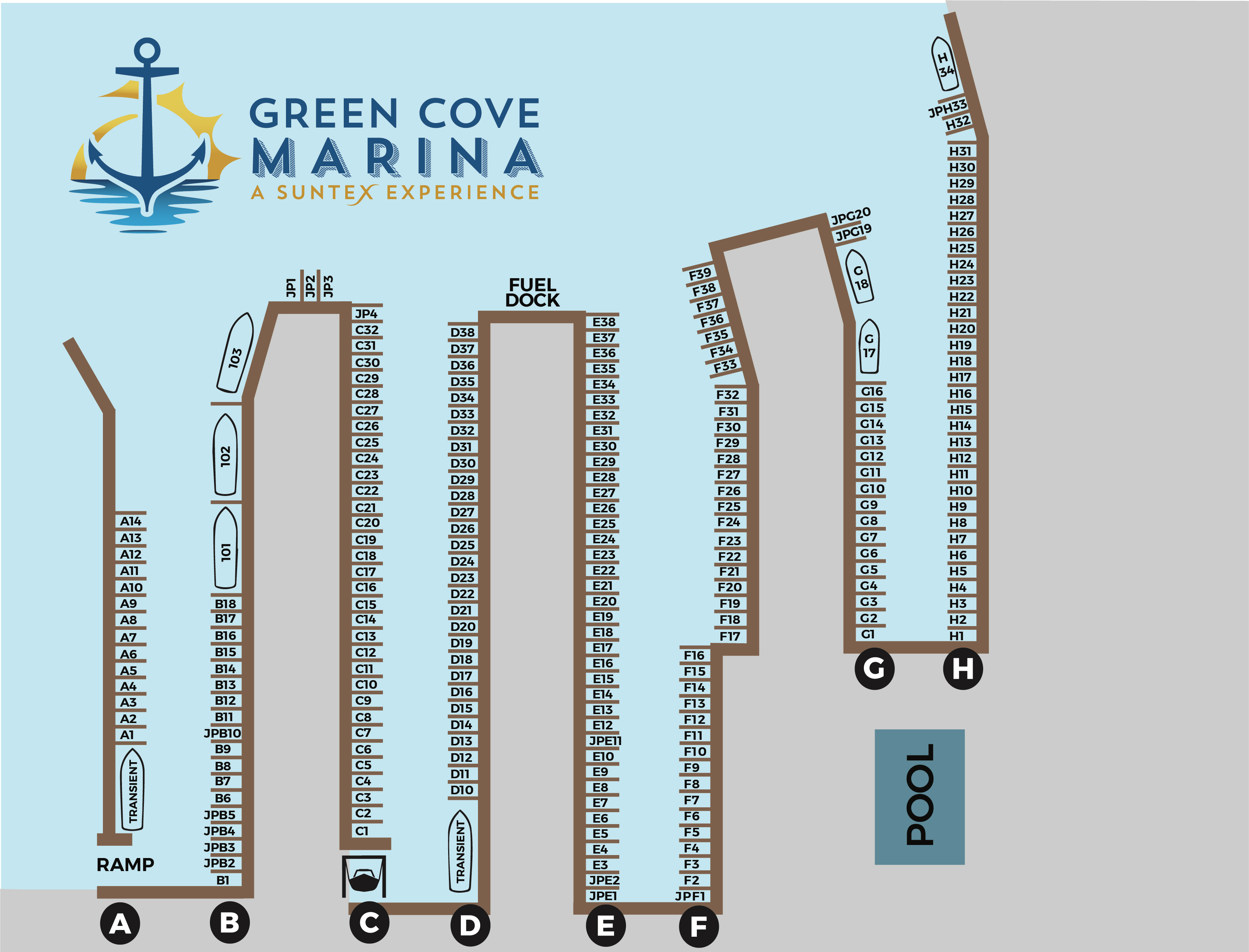 Slips map at Green Cove Marina